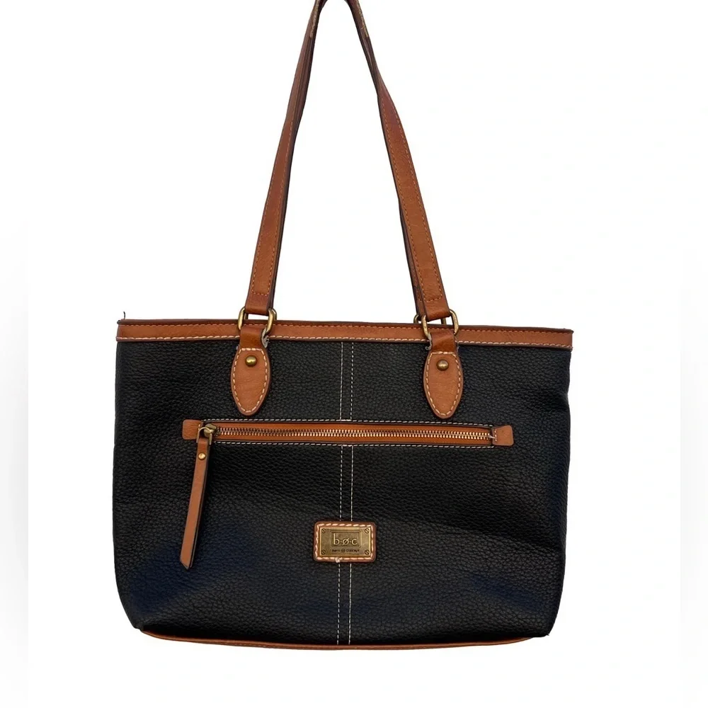 B.O.C. Born Concept Black Leather Handbag with Brown Accents